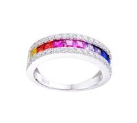 Jewelco London Women's Silver Rainbow Princess CZ Channel Set Aurora Half Eternity Ring | Size: Medium Jewelco London Silver M