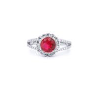 Jewelco London Women's Silver Red CZ Split Shoulder Halo Solitaire Cluster Ring - ARN188R in White | Size: J Jewelco London White J