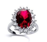 Jewelco London Women's Silver Red Oval Created Ruby CZ Royal Princess Cluster Ring - GVR668RU in White | Size: N Jewelco London White N