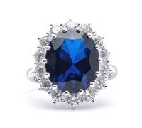 Jewelco London Women's Silver Sapphire-Blue CZ Princess Diana Kate Royal Engagement Ring | Size: Large Jewelco London Silver L
