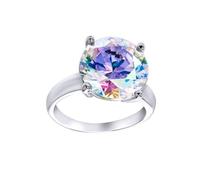 Jewelco London Women's Sterling Silver Aurora Borealis Round Brilliant Cubic Zirconia 4 Claw Rainbow Solitaire Cocktail Ring, 12mm