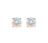 Jewelco London Women's Sterling Silver Aurora Borealis Round Brilliant Cubic Zirconia Rainbow Solitaire Stud Earrings, 8mm - 8-58-2619