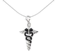 Jewelco London Women's Sterling Silver Black Crystal Rod of Asclepius Medical Link Charm - CM120 in White Jewelco London White One Size