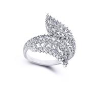 Jewelco London Women's Sterling Silver CZ Crossover Angel Wing Feathers Dress Ring in White | Size: Medium Jewelco London White M