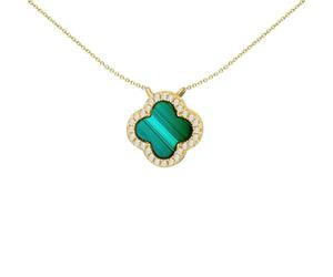 Jewelco London Women's Sterling Silver Green Round Disc Malachite & Cubic Zirconia 4 Leaf Clover Halo Adjustable Charm Necklace, 16.5-17.5" 42-45cm