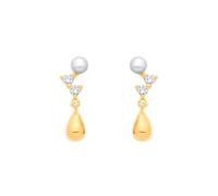 Jewelco London Yellow Gold-Plated Sterling Silver Button Pearl & CZ Zig Zag Starry Skies Cluster Drop Earrings