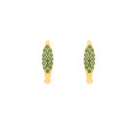 Jewelco London Yellow Gold-Plated Sterling Silver Green CZ Pave Peapod Surfboard Hoop Earrings