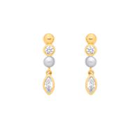 Jewelco London Yellow Gold-Plated Sterling Silver Marquise CZ Golden Bezel Halo Bubble Drop Earrings - EAG1380