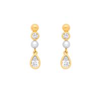 Jewelco London Yellow Gold-Plated Sterling Silver Pear CZ Golden Bezel Halo Bubble Drop Earrings - EAG1379