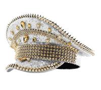 Jeweled Captain Hat Crystal Sequins Sailor Hat Party Hat for Live Show, Silver, S/L