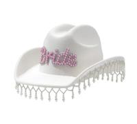 Jeweled Rodeos Hat With Pearls Tassels Panama Hat Surprise Girl Boys Bride For Carnivals Music Festival Bride Women Beach Bachelorette Party Cowboy Cowgirl