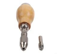 Jeweler Pin Vise with Wooden Handle, Ergonomic Hand Drill Tool for Wire Wrapping, Drilling & Jewelry Making, Includes 2 Chucks, Silver/Brown