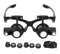 Jewelers Glasses, Headband Magnifier, 10x 15x 20x 25x Magnifying Headset with 8 Replaceable Lens, Head Magnifier with 2 LED Light, Magnifying Goggles