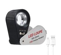 Jewelers Loupe 20X Rechargeable Magnifier with 12 LED&UV Light, Foldable Loupe 0.87inches Lens Jewelry Loop Magnifier, Illuminated Jewelers Loop for Coins, Stamps, Watches, and Gems