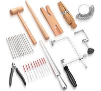 Jewelers Tools Set Including Jeweler Saw Frame Bench Pin Clamp Diamond Needle File Wooden Ring Clamp and Ring Sizer Mandrel Measuring Tool Jeweler's Mallet Hammer Stick for Jewelry Making