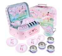 Jewelkeeper 15 Piece Afternoon Tea Set for Toddlers - Tin Tea Set for Toddlers with Ballerina and Swan Design - Toy Tea Set for Girls with Carrying Case - 29.2 x 19.3 x 9.5 cm