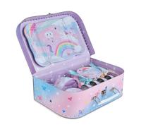 Jewelkeeper 15 Piece Kids Party Tin Tea Set for Toddlers - Kids Pretend Toy Tin Tea Set and Carrying Case - Cotton Candy Unicorn tea sets for girls - toy picnic set