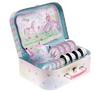 Jewelkeeper 15-Piece Tea Set for Toddlers - Pretend Play Tea Party Set for Children with Tin Pieces and Carrying Case - Fun Party Unicorn Design - Playtime for Kids - 29.2 x 19.3 x 9.5 cm