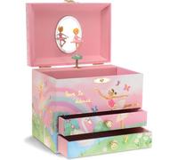 Jewelkeeper Ballerina Jewellery Box for Girls - Elegant Design Girls Jewellery Box (15 x 10.8 x 8.6 cm) with Two Drawers and Twirling Ballerina Figurineand Stylish Key Lock