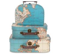 Jewelkeeper Cardboard Storage Boxes, Set of 3 - Nesting Decorative Storage Box for Birthday Wedding Nursery Office Decoration Displays Toys Photos Toy Box - Vintage World Map Design