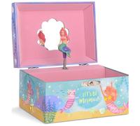 Jewelkeeper Girl's Musical Jewellery Storage Box with Spinning Mermaid, Rainbow Mermaid and Gold Foil Design, Over the Waves Tune