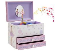 Jewelkeeper Jewellery Box for Girls - Ballerina Music Box with Two Storage Layers - Kids Musical Jewellery Box for Storing Bracelets and Necklaces - White and Purple