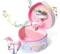 Jewelkeeper Music Jewelry Box for Girls - Sturdy Plastic with Fancy Mirror Twirling Unicorn Figurine and Flocked Lining - Kids Jewelry Box for Secrets and Keepsakes - Heart Shaped Unicorn Print
