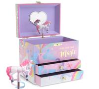 Jewelkeeper Musical Jewellery Box with 2 Pull-out Drawers, Glitter Rainbow and Stars Unicorn Design, Somewhere Beautiful Dreamer Tune