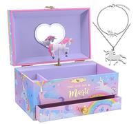 Jewelkeeper Unicorn Musical Jewellery Box for Little Girls - Kids Jewelry Storage with Pullout Drawer - Music Jewellery Case with Necklace and Bracelet - Pine Fiberboard Construction, 17.8x11.4x9.8 cm