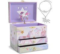 Jewelkeeper Unicorn Musical Jewelry Box for Little Girls - Kids Jewelry Storage with 3 Pullout Drawers - Music Jewellery Case with Necklace and Bracelet - Beautiful Dreamer Tune - 17.1x11.4 x14.9 cm