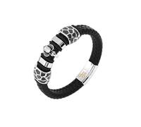 Jewellbox | Grim Skull Black Leather Braided Bracelet for Men | Mens's Luxury Gift Ideas, 8.2 inch - 21 cm