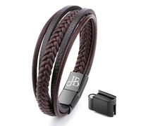Jewellbox Mens Leather Bracelet, Brown, Adjustable Size 21cm - 22.2cm, Premium Bracelet for Men with Magnetic Clasp