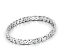 Jewellbox Mens Solid s925 Sterling Silver Cuban Link Chain Bracelet with Secure Clasp 7mm (22cm)