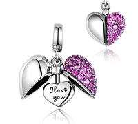 Jewellbox Womens S925 Sterling Silver AAA CZ Paved Heart Locket Charm Pendant for Bracelets