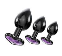 Jewelled Butt Plugs by bed geek Stainless Smooth Metal Anal Plug Adult Sex Toys Velvet Bags 3 Size Pack Space Grey (Heart Light Purple)