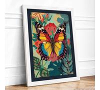 Jewelled Butterfly Botanical Framed Wall Art Print A3 (42×29.7cm) White, Wall Decor for Living Room, Bedroom, Office & Home, Ready to Hang, Art Gift