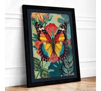 Jewelled Butterfly Botanical Framed Wall Art Print A4 (29.7×21cm) Black, Wall Decor for Living Room, Bedroom, Office & Home, Ready to Hang, Art Gift