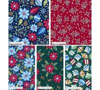 Jewelled Christmas by Craft Cotton Co. 100% Cotton 45x55cm Wide 5Pcs Christmas Fat Quarter Bundle for Sewing, Quilting, Dressmaking, Patchwork