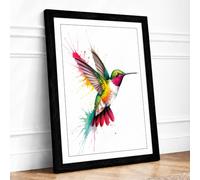 Jewelled Hummingbird Botanical Framed Wall Art Print A1 (84.1×59.4cm) Black, Wall Decor for Living Room, Bedroom, Office & Home, Ready to Hang, Art Gift