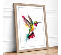 Jewelled Hummingbird Botanical Framed Wall Art Print A1 Oak