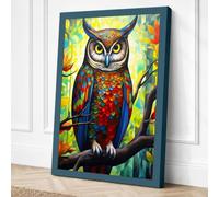 Jewelled Owl Boho Canvas Wall Art Print 30x20 Inch