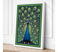 Jewelled Peacock Botanical Canvas Wall Art Print 30x20 Inch | White