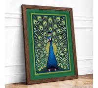 Jewelled Peacock Botanical Framed Wall Art Print A2 (59.4×42cm) Walnut, Wall Decor for Living Room, Bedroom, Office & Home, Ready to Hang, Art Gift