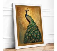 Jewelled Peacock Eclectic Framed Wall Art Print A1 (84.1×59.4cm) White, Wall Decor for Living Room, Bedroom, Office & Home, Ready to Hang, Art Gift
