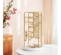 JewellerRotating Jewellery Stand with Bottom Tray, Gold