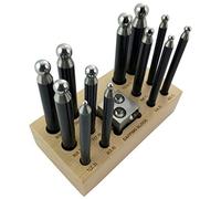 Jewellers Tools 13 DAPPING PUNCHES DOMING BLOCK 25MM 12 DEPRESSIONS WOODEN STORAGE STAND