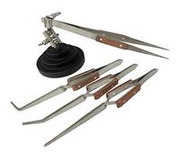 Jewellers Tools Adjustable 3rd Hand Base Vice & 4 Angled Tweezers Set - Fibre Material, Industrial Tweezers, Watch, Jewelry Making or Repairing, Soldering Work