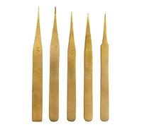 Jewellers Tools Brass Tweezer Set, Non-Magnetic, Watch Clock Repair, Soldering, Jewelry Making, 5 Included Styles with Storage Pouch