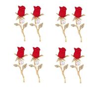 jewellery 4sets Red Floral Shoulder Rhinestone Brooch Corsages Flower Rose Lapel Pin Wedding Decor Groomsmen Accessories Zinc Alloy 2pcs*4 jewellery