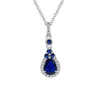 jewellery 925 Cute Necklace for Women Water Droplets with Blue Created Sapphire Pendant Necklaces 45CM, Sterling Silver, Cubic Zirconia jewellery